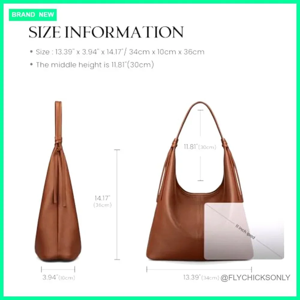 Genuine Leather Slouchy Hobo Tote Bag with Tassel Ribbon & Magnetic Closure